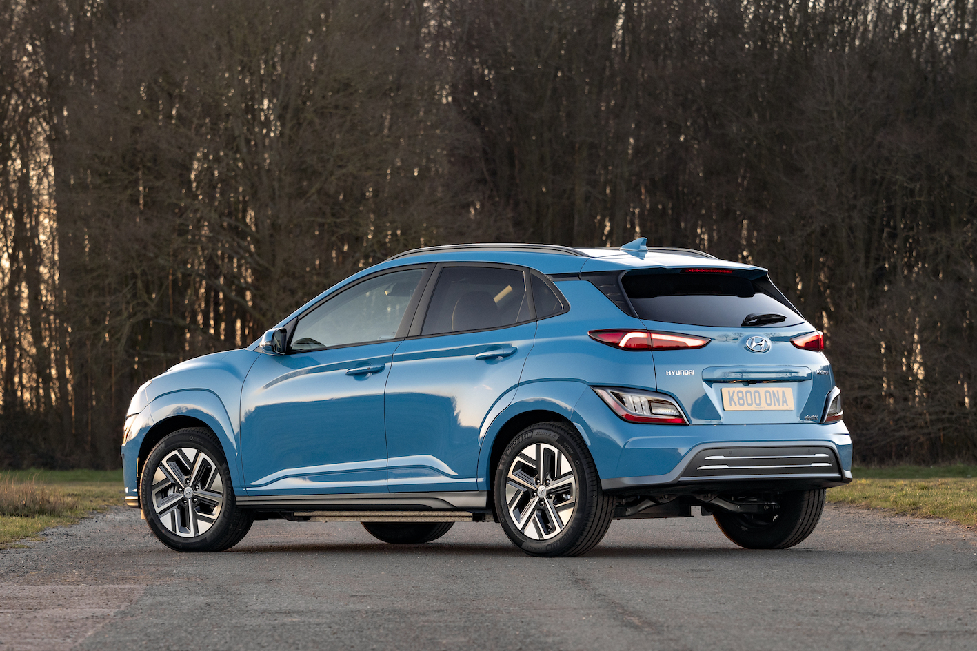 Hyundai Kona electric car rear and side